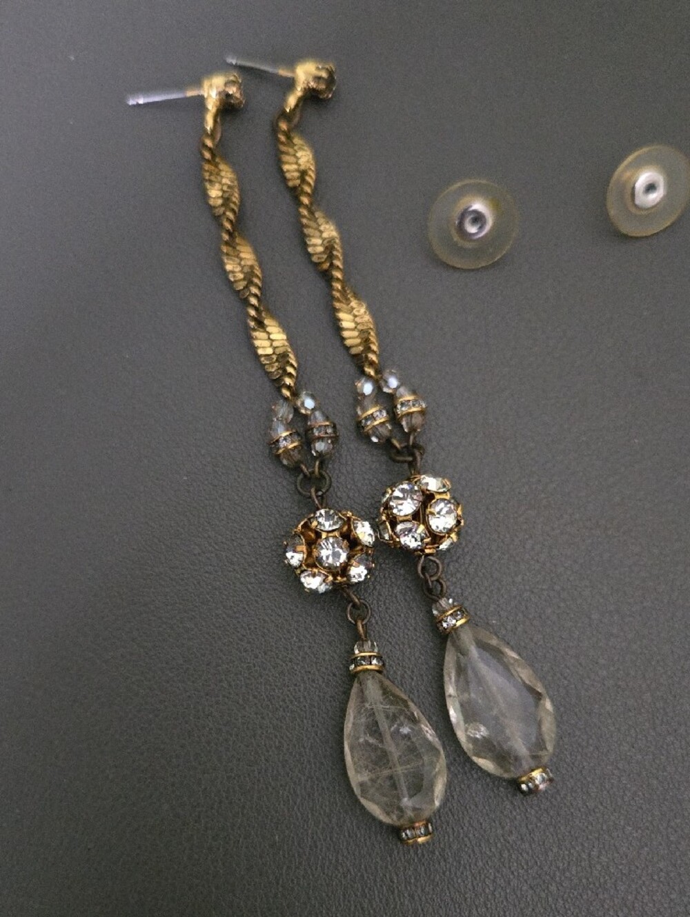 Gold Crystal Long Drop Twist Earrings - Elegant Earrings